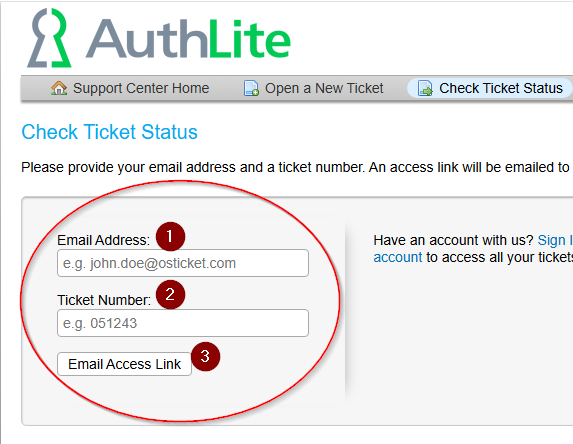 Image showing the new ticket system access link page